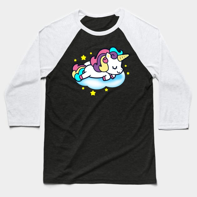 Cute Kawaii Unicorn Sleeping on Clouds Unicorn Gift for Kids Baseball T-Shirt by BoggsNicolas